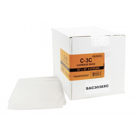 Commercial Garbage / Trash Bags - Extra Strong - 30" x 38" (76.2 cm x 96.5 cm) - Clear - Box of 125