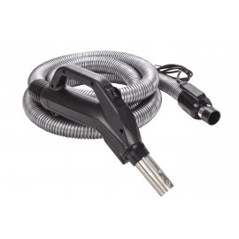 Electrical Hose for Central Vacuum - 10' (3 m) - 1 3/8" (35 mm) dia - Silver - Gas Pump Handle - On/Off Button - Power Nozzle Compatible - Button Lock