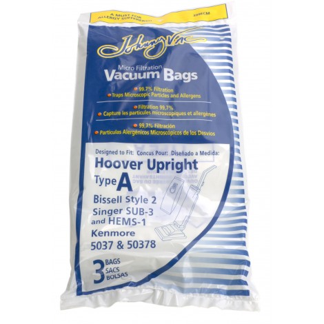 Sac microfiltre pour aspirateur Hoover type A, Bissell Style 2, Singer SUB-3, HEMS-1 et Kenmore 5037/50378 - paquet de 3 sacs - Envirocare 809