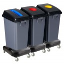 Recycling Station - 3 Bins - Sorting by Color - Capacity of 13.2 gal  (60 L) Each - on Wheels - Grey