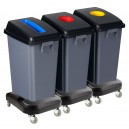 Station de recyclage - 3 poubelles - tri par couleur - capacité de 13,2 gal  (60 L) chacune - sur roues - grise