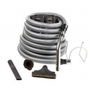 Central Vacuum Kit for Garage - 30' (9 m) Silver Hose - Dusting Brush - Upholstery Brush - Crevice Tool - Metal Hose Hanger - Black