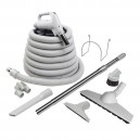 Ensemble pour aspirateur central - boyau 10 m (35') - brosse à plancher Wessel-Werk - brosse à épousseter - brosse pour meubles - outil de coins - manchon télescopique - supports à boyau et outils - gris