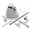 Ensemble pour aspirateur central - boyau 10 m (35') - brosse à plancher - brosse à épousseter - brosse pour meubles - outil de coins - manchon télescopique - supports pour boyau et outils - gris