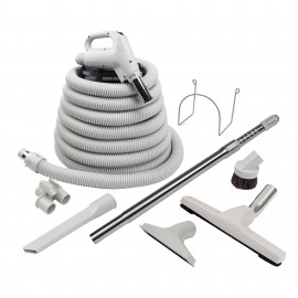 Central Vacuum Kit - 40' (12 m) Hose - Floor Brush - Dusting Brus - Upholstery Brush - Crevice Tool - Telescopic Wand - Hose and Tools Hangers - Grey