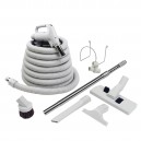 Ensemble pour aspirateur central - boyau 9 m (30') - brosse combinée à tapis et plancher Wessel-Werk  - brosse à épousseter - brosse pour meubles - outil de coins - manchon télescopique - supports à boyau et outils - gris