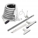 Central Vacuum Kit - 40' (12 m) Hose Gas Pump Handle - Floor Brush - Dusting Brush - Upholstery Brush - Crevice Tool - Telescopic Wand - Hose and Tools Holders - Grey