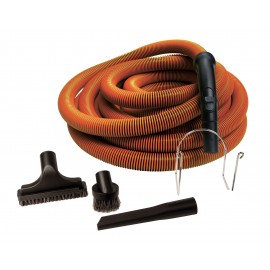 Ensemble pour aspirateur central de garage - boyau 15 m (50') orange - brosse à épousseter - brosse pour meubles - outil de coins - support à boyau - noir