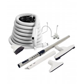 Central Vacuum Kit - 50' (15 m) Hose - Floor Brush - Dusting Brush - Upholstery Brush - Crevice Tool - Telescopic Wand - Hose and Tools Holders - Grey