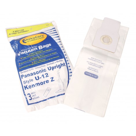 Microfilter Bag for Upright Vacuum Panasonic Type U-12 / Kenmore Z - Pack of 3 Bags - Envirocare 190