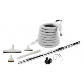 Ensemble pour aspirateur central - boyau 10 m (35') - brosse à plancher - brosse à épousseter - brosse pour meubles - outil de coins - manchon télescopique - supports pour boyau et outils - gris