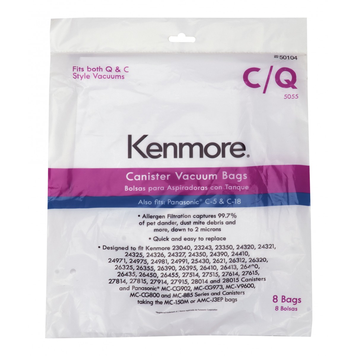 Kenmore 20-50104 8 Pack Style C/Q Canister Vacuum Bag 
