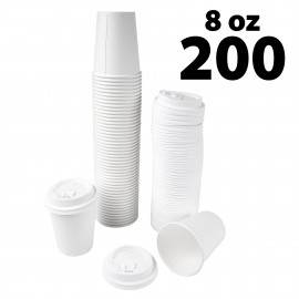 Disposable White Coffee Cups & covers - 8 oz -100 pack - Ecofriendly