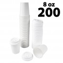Disposable White Coffee Cups & covers - 8 oz -100 pack - Ecofriendly