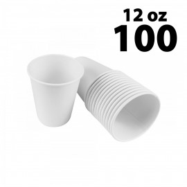 Disposable White Coffee Cups - 12 oz -100 pack - Ecofriendly