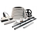 Ensemble pour aspirateur central - boyau électrique de 10 m (35') - balai électrique SEBO - brosse à plancher - brosse à épousseter - brosse pour meubles - outil de coins - 2 manchons télescopiques - supports à boyau et outils - gris pale