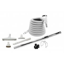 Central Vacuum Kit - 35' (10 m) Hose - Floor Brush - Dusting Brush - Upholstery Brush - Crevice Tool - Telescopic Wand - Hose and Tools Hangers - Grey