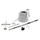 Central Vacuum Kit - 35' (10 m) Hose - 12" (30 cm) Floor Brush with Multiple Grey Tools - Telescopic Wand