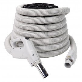 Boyau électrique pour aspirateur central - 9 m (30') - 32 mm (1 1/4") dia - gris - poignée pompe à gaz - bouton marche/arrêt - compatible balai électrique - bouton-barrure - Super Valve - Plastiflex SZ130114030BDU