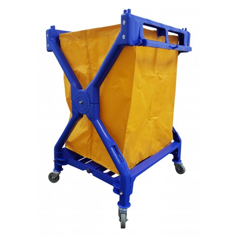 Commercial Folding  X-Frame Laundry / Mail Cart - 4 Swivel Casters /  Wheels - Polyester Bag Support - Blue