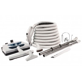 Central Vacuum Kit - 30' (9 m) Electrical Hose - Grey Power Nozzle - Floor Brush - Dusting Brush - Upholstery Brush - Crevice Tool - 2 Telescopic Wands - Hose and Tools Hangers - Grey