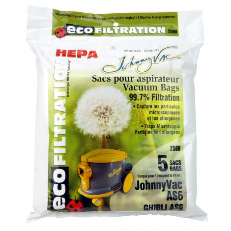 Sac microfiltre HEPA pour aspirateur Johnny Vac AS6, Ghibli AS6 - paquet de 5 sacs