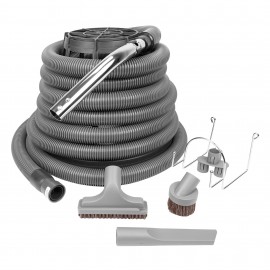 Ensemble pour aspirateur central de garage - boyau 9 m (30') gris - brosse à épousseter - brosse pour meubles - outil de coins - support de boyau en métal - gris