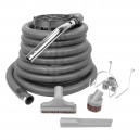 Ensemble pour aspirateur central de garage - boyau 9 m (30') gris - brosse à épousseter - brosse pour meubles - outil de coins - support de boyau en métal - gris