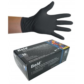 Nitrile Disposable Gloves - Medium - 5 mm - Powder-Free - Textured - Bold - Black - Aurelia 73997 - Box of 100