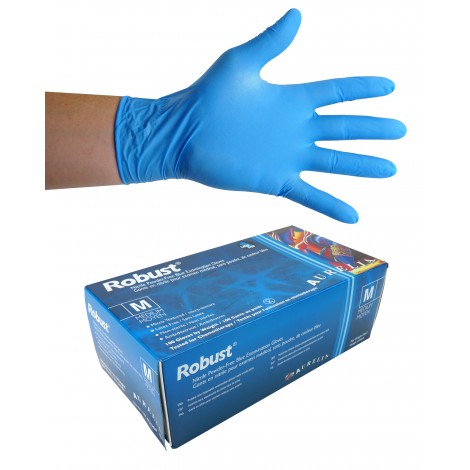 Nitrile Disposable Gloves - Medium - 5 mm - Powder-Free - Micro-Textured - Robust - Blue - Aurelia 93897 - Box of 100