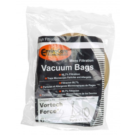Paper Bag for Vortech Force Vacuum - Pack of 6 Bags - VT1801