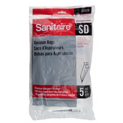 Paper Bag for Sanitaire Type SD Models S9120, SC9150 and SC9180 Vacuum - Pack of 5 Bags - 63262-B