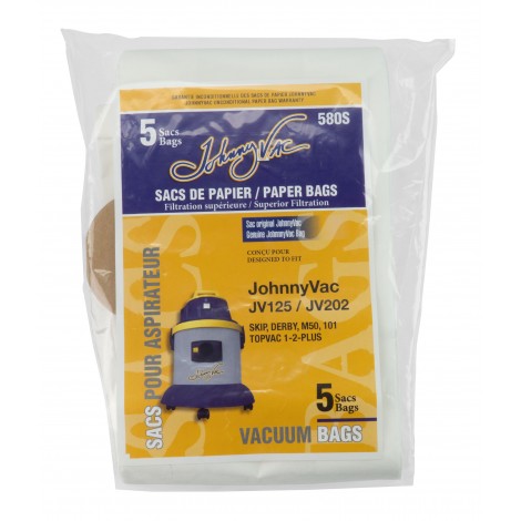 Paper Bag for Johnny Vac Vacuum JV125 and JV202 - SKIP, Derby, M50, 101, Topvac 1-2-PLUS - Pack of 5 Bags