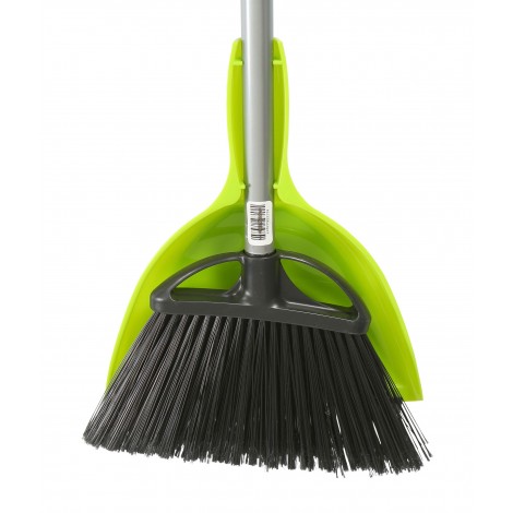 Combo - Angle Broom - 10" (25,4 cm) Cleaning Path - 48" (122 cm) Metal Handle - Black - 9" (22.9 cm) Dust Pan - Snap On - Lime