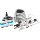 Central Vacuum Kit - 30'  (9 m) Electrical Hose - Silver Power Nozzle - Mini Air Nozzle - Floor Brush - Dusting Brush - Upholstery Brush - Microfiber Brush - Telescopic Wand - Hangers - Grey