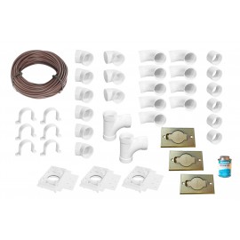 Ensemble d'installation pour aspirateur central - 3 prises en métal finition argent - avec accessoires et prises murales