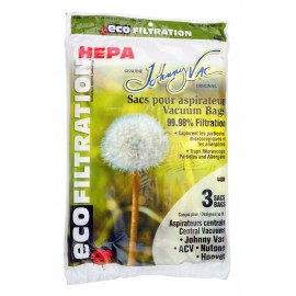 HEPA Microfilter Bag for Central Vacuum Johnny Vac, Rhinovac, Nutone, Hoover, Kenmore and Many More - Pack of 3 Bags