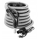 Boyau électrique pour aspirateur central - 9 m (30') - 35 mm (1 3/8") dia - argent - poignée ergonomique avec prise caoutchoutée confortable et pivotante à 360° - bouton marche/arrêt - compatible balai électrique - bouton-barrure