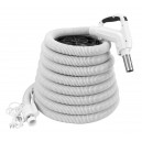 Electric Hose for Central Vacuum - 35' (10 m) - Ergonomic Handle with Foam Grip and 360° Swivel - Grey - Power Nozzle Compatible - On/Off Button - Button Lock