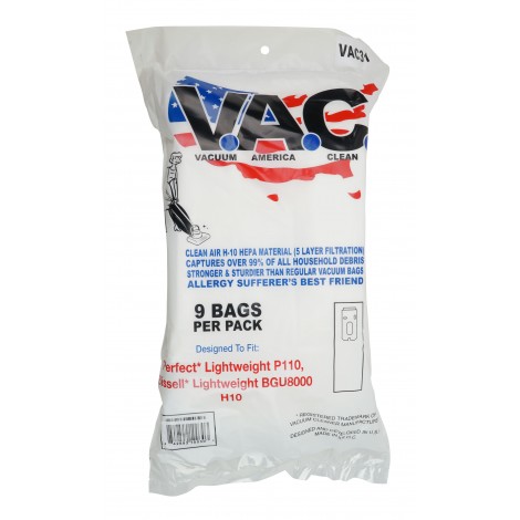 Sac en microfibre - filtration HEPA V.A.C. - Conçu pour aspirateurs Bissell Lightweight BGU8000 H10 et Perfect Lightweight P110 - paquet de 9 sacs - VAC31 - 842892100303