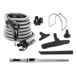 Central Vacuum Cleaner Kit - 35' (10 m) Electrical Hose with On/Off Switch - Multiple Brushes
