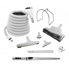 Central Vacuum Kit - 40 ft (12,2 m) Hose with On/Off Switch - 110V - Air Nozzle - Multiple Brushes