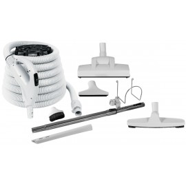 Central Vacuum Kit - 30' (9 m) Hose Value Flex with On/Off Switch - Wessel-Werk Air Nozzle - Multiple Brushes