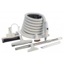Central Vacuum Kit - 40' (12 m) Hose with On/Off Switch - Air Nozzle - Floor Brush - Dusting Brush - Upholstery Brush - Crevice Tool - Telescopic Wand - Hose and Tools Hangers - Grey
