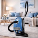 Aspirateur chariot - Johnny Vac Silenzio - filtration HEPA - sac HEPA - manchon télescopique - ensemble de brosses - bleu