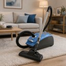 Aspirateur chariot - Johnny Vac Silenzio - filtration HEPA - sac HEPA - manchon télescopique - ensemble de brosses - bleu
