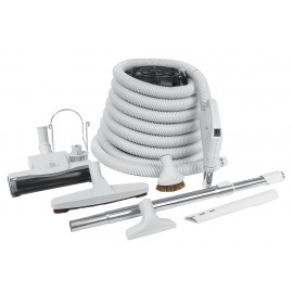 Central Vacuum Kit - 35' (10 m) Hose with On/Off Switch - Air Nozzle - Multiple Brushes