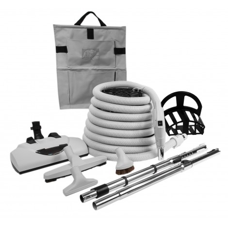 Central Vacuum Kit - 35' (10 m) Electrical Hose with Gas Pump Handle - Power Nozzle Wessel-Werk - Floor Brush - Dusting Brush - Upholstery Brush - Crevice Tool - 2 Telescopic Wands - Hangers - Grey
