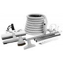 Central Vacuum Kit - 35' (10 m) Hose - Lindhaus Power Nozzle - Floor Brush - Dusting Brush - Upholstery Brush - Crevice Tool - Telescopic Wand - 2 Straight Wands - Hose and Tools Hangers - Grey