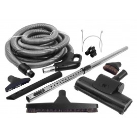 Central Vacuum Kit - 50' (15 m) Hose - Air Nozzle - Floor Brush - Dusting Brush - Upholstery Brush - Crevice Tool - Telescopic Wand - Hose and Tools Hangers - Grey